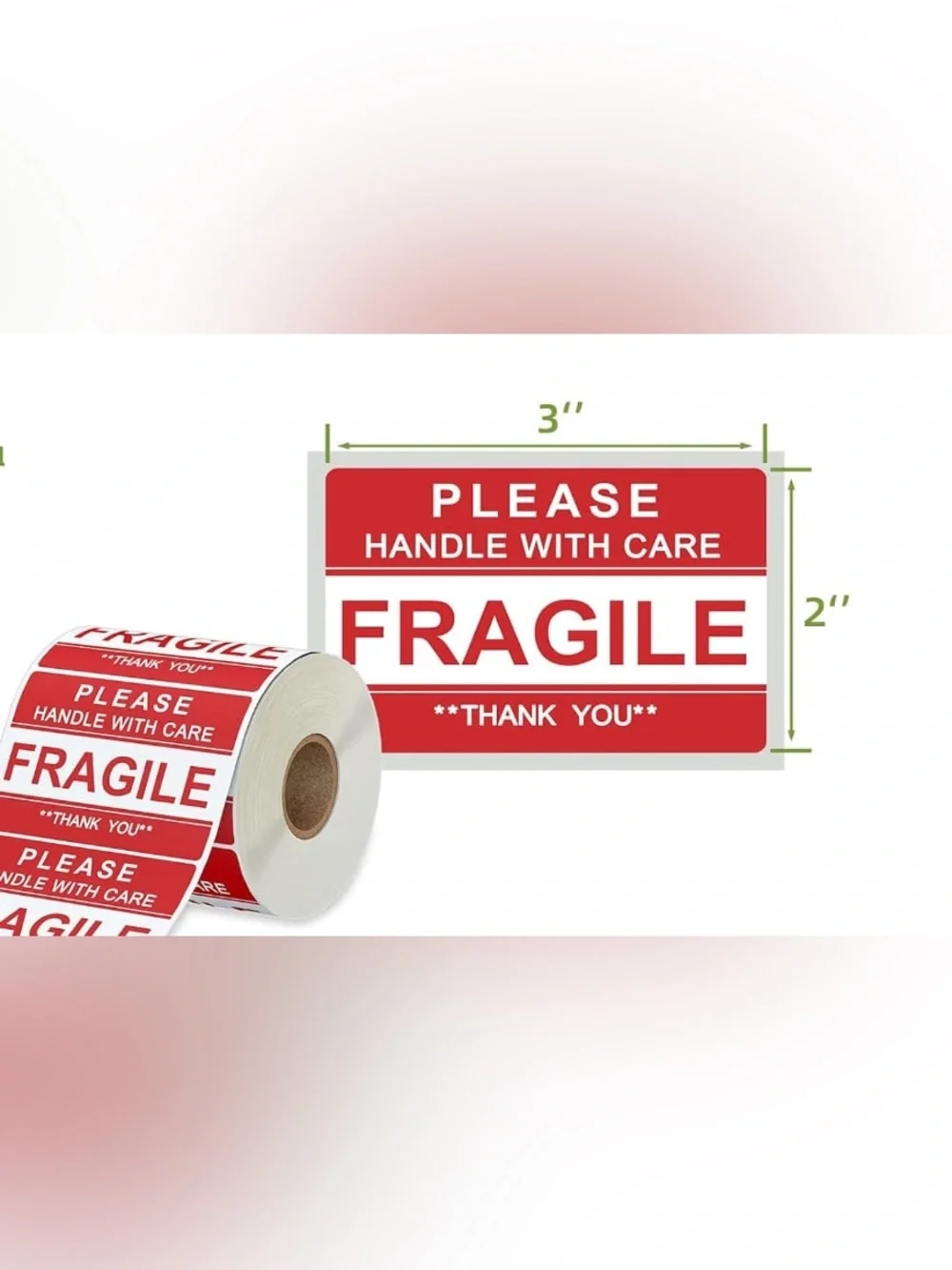 Fragile Handle With Care Red Packing Labels 100 count - Picture 2 of 3